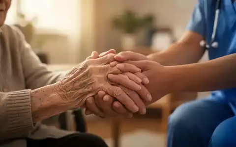 Nahaufnahme von zwei ineinander gelegten Händen, die Fürsorge und Kommunikation symbolisieren, mit unscharfem Hintergrund. - Foto: über boerse-global.de