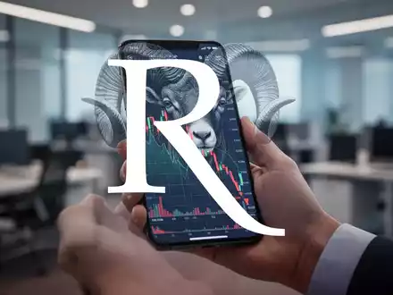 Eine Hand hält ein Smartphone mit einem fallenden Aktienchart, im Hintergrund ein unscharfes Büro. - Foto: über boerse-global.de