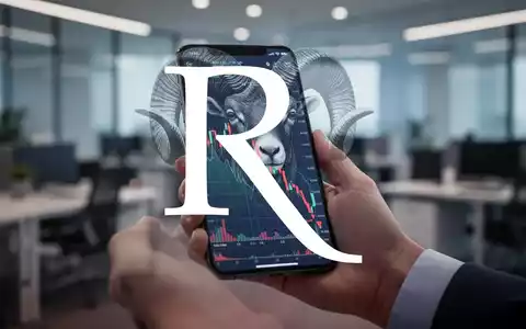 Eine Hand hält ein Smartphone mit einem fallenden Aktienchart, im Hintergrund ein unscharfes Büro. - Foto: über boerse-global.de