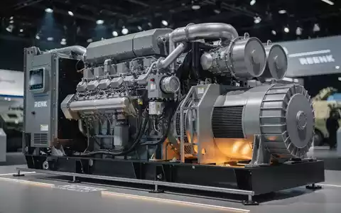 Nahaufnahme eines modernen 800-Kilowatt-Powerpacks mit detaillierten Motorkomponenten und einem RENK-Getriebe auf einer Messe. - Foto: über boerse-global.de
