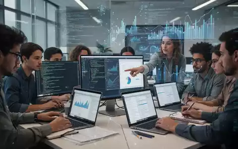 People in a modern classroom or office setting, focused on laptops displaying data, code, and spreadsheets, symbolizing data analytics training. - Foto: über boerse-global.de