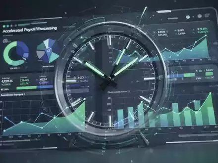 Eine stilisiertes digitales Interface mit Finanzdaten und Diagrammen, überlagert von einem Uhrwerk, das Schnelligkeit and Effizienz andeutet. - Foto: über boerse-global.de