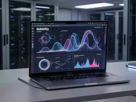 A sleek Apple MacBook with a glowing screen displaying data visualizations, symbolizing reliability and advanced technology. - Foto: über boerse-global.de