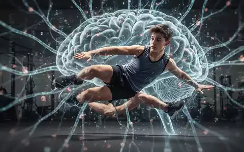 Ein junger Sportler führt eine ungewöhnliche Koordinationsübung aus, im Hintergrund angedeutete neuronale Verbindungen und Gehirnaktivität. - Foto: über boerse-global.de