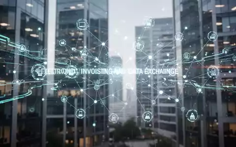 Abstrakte Darstellung digitaler Datenströme und vernetzter Knotenpunkte, die elektronische Rechnungsstellung und Datenaustausch symbolisieren. - Foto: über boerse-global.de