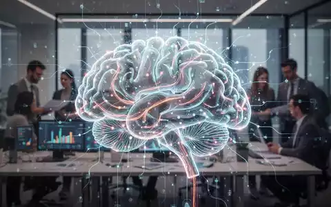 Eine stilisierte, leuchtende neuronale Netzstruktur über einem modernen Büro, das Digitalisierung und KI in der IT-Kostenoptimierung symbolisiert. - Foto: über boerse-global.de