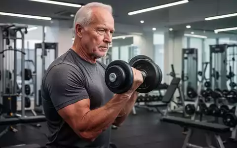 Ein älterer Mann trainiert mit einer Hantel in einem Fitnessstudio, um Kraft und Beweglichkeit zu verbessern. - Foto: über boerse-global.de