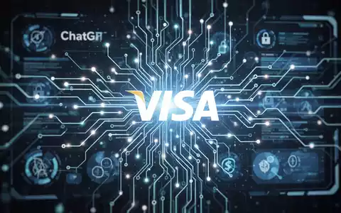A stylized neural network with the Visa logo and ChatGPT interface, symbolizing AI-powered financial transactions. - Foto: über boerse-global.de