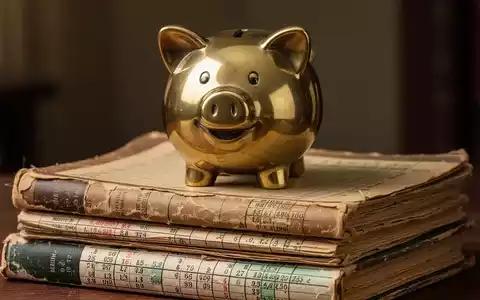 Ein stilisiertes, glänzendes Sparschwein aus Messing auf einem Stapel alter Finanzbücher. - Foto: über boerse-global.de