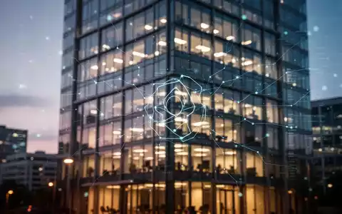 Ein stilisiertes, unscharfes Bild eines modernen Bürogebäudes bei Dämmerung mit leuchtenden Fenstern und einem subtilen digitalen Overlay. - Foto: über boerse-global.de