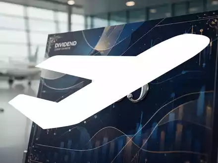 Nahaufnahme einer stilisierten Dividendenaktie mit der Zahl 1,65 und einem verschwommenen Flughafen im Hintergrund. - Foto: über boerse-global.de