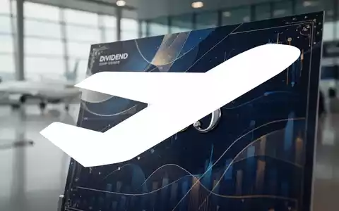 Nahaufnahme einer stilisierten Dividendenaktie mit der Zahl 1,65 und einem verschwommenen Flughafen im Hintergrund. - Foto: über boerse-global.de