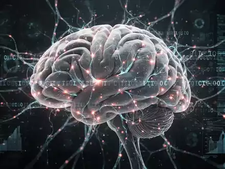 Ein stilisiertes Gehirn mit leuchtenden neuronalen Netzen, überlagert von genetischem Code und digitalen Datenvisualisierungen. - Foto: über boerse-global.de