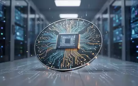 Ein stilisierter, leuchtender Mikrochip oder eine Halbleiterwafer, umgeben von einem unscharfen High-Tech-Hintergrund. - Foto: über boerse-global.de