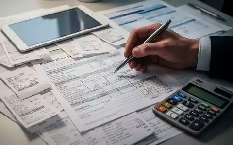 Eine Hand hält einen Stift über einem Reisekostenabrechnungsformular, daneben liegen Belege und ein Tablet auf einem Schreibtisch. - Foto: über boerse-global.de