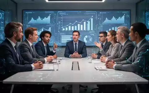 Geschäftsleute diskutieren an einem Konferenztisch, umgeben von digitalen Grafiken, die Produktivität und wirtschaftliches Wachstum symbolisieren. - Foto: über boerse-global.de