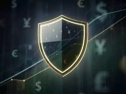Ein stilisiertes, leuchtendes digitales Schildsymbol über einem Hintergrund aus abstrakten Finanzdatenströmen, das Betrugsprävention darstellt. - Foto: über boerse-global.de