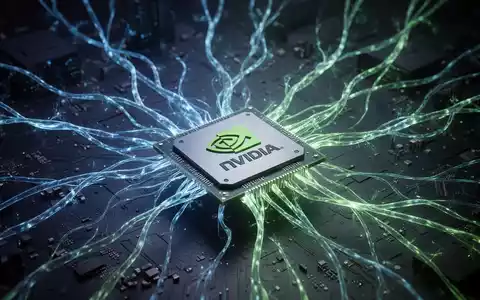 An abstract image showing glowing blue and green neural pathways converging on a stylized, futuristic NVIDIA GPU chip, representing AI and parallel processing. - Foto: über boerse-global.de