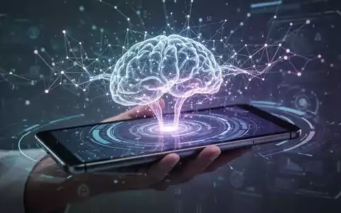 A glowing, abstract neural network design emerges from a modern smartphone, held by a person, symbolizing advanced AI and connectivity. - Foto: über boerse-global.de