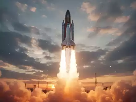 Eine moderne Rakete startet bei Sonnenaufgang, mit einer Rauchfahne, die Wachstum und die Einreichung von Finanzformularen symbolisiert. - Foto: über boerse-global.de