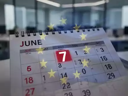 Ein Kalenderblatt mit dem 7. Juni ist markiert und mit einer stilisierten EU-Flagge überlagert. - Foto: über boerse-global.de