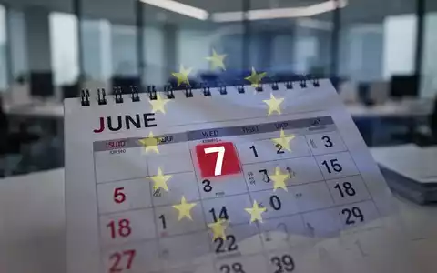 Ein Kalenderblatt mit dem 7. Juni ist markiert und mit einer stilisierten EU-Flagge überlagert. - Foto: über boerse-global.de