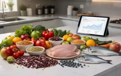 Eine Auswahl an gesunden Lebensmitteln, darunter Obst, Gemüse und magere Proteine, auf einer modernen Küchenarbeitsplatte. - Foto: über boerse-global.de