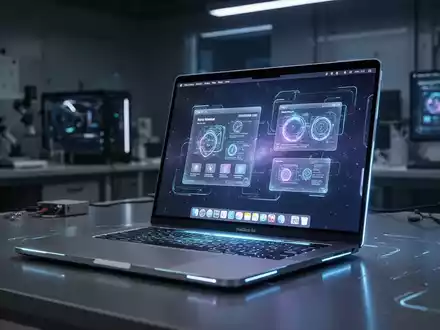 A close-up of a MacBook's touchscreen displaying vibrant macOS icons, with a blurred background suggesting a high-tech environment. - Foto: über boerse-global.de