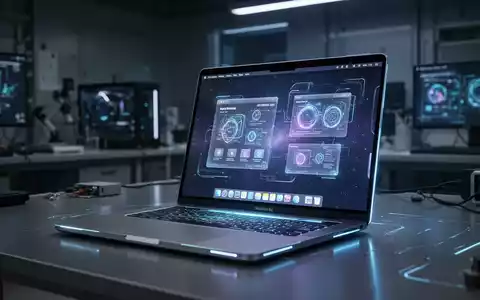 A close-up of a MacBook's touchscreen displaying vibrant macOS icons, with a blurred background suggesting a high-tech environment. - Foto: über boerse-global.de