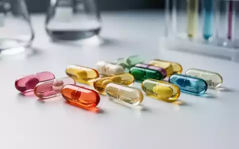 Nahaufnahme von bunten Mikronährstoff-Kapseln auf einer wissenschaftlichen Oberfläche, mit Andeutungen von Laborgeräten im Hintergrund. - Foto: über boerse-global.de