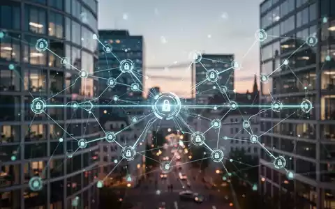 Ein stilisiertes, leuchtendes Netzwerk digitaler Knoten und Linien, das Datenfluss und Compliance darstellt, vor unscharfen Bürogebäuden. - Foto: über boerse-global.de