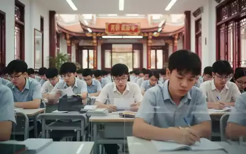 Vietnamesische Schüler schreiben eine Prüfung in einem modernen, hellen Klassenzimmer. Fokus auf Konzentration und Ernsthaftigkeit. - Foto: über boerse-global.de
