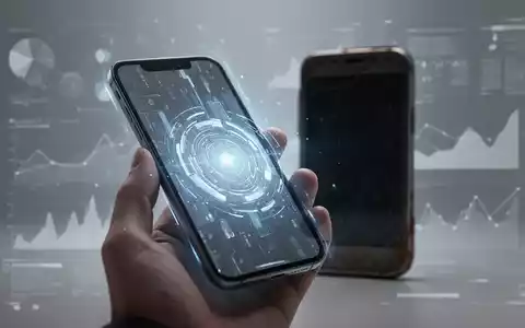 Eine Hand hält ein leuchtendes, modernes Smartphone, während im Hintergrund ein älteres, dunkles Smartphone unscharf zu sehen ist. - Foto: über boerse-global.de
