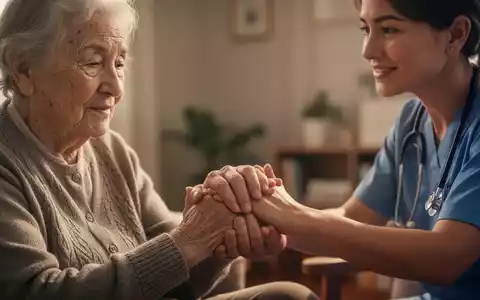 Hände einer älteren Person mit Demenz und eines pflegenden Angehörigen, die sich sanft halten. Fokus auf Empathie und Unterstützung. - Foto: über boerse-global.de