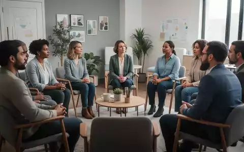 Eine Gruppe von Menschen sitzt in einem Halbkreis und nimmt an einer Gruppentherapiesitzung teil. - Foto: über boerse-global.de