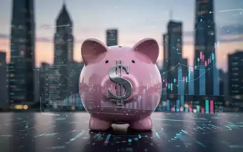 Ein stilisiertes Sparschwein mit Dollarzeichen in einer digitalen Schnittstelle vor einem unscharfen Stadtbild bei Sonnenuntergang. - Foto: über boerse-global.de