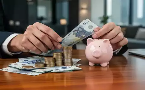 Hände stapeln Euro-Münzen und Banknoten auf einem Holztisch neben einem Sparschwein, symbolisierend finanzielle Rücklagen und Sparstrategien. - Foto: über boerse-global.de
