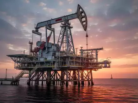 Eine moderne Ölplattform bei Sonnenuntergang, die Energieproduktion und die Ölindustrie symbolisiert. - Foto: über boerse-global.de