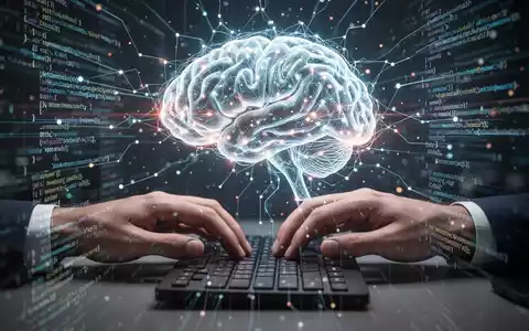 Eine Nahaufnahme von Händen, die auf einer Tastatur tippen, wobei sich über den Fingern ein leuchtendes, abstraktes KI-Netzwerk ausbreitet. - Foto: über boerse-global.de