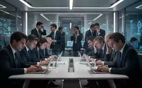 Gestresste Führungskräfte in einem modernen Büro, einige am Laptop, andere in Diskussionen, die Work-Life-Balance suchen. - Foto: über boerse-global.de