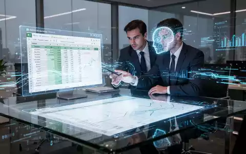 A financial professional works at a desk with a holographic AI assistant projected over a glowing spreadsheet interface, symbolizing data integration. - Foto: über boerse-global.de