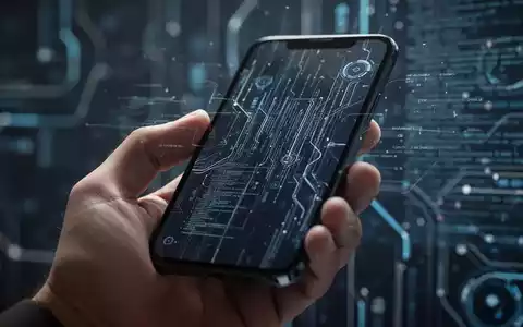A hand holding a smartphone displaying a futuristic interface with digital elements, symbolizing software development and beta releases. - Foto: über boerse-global.de