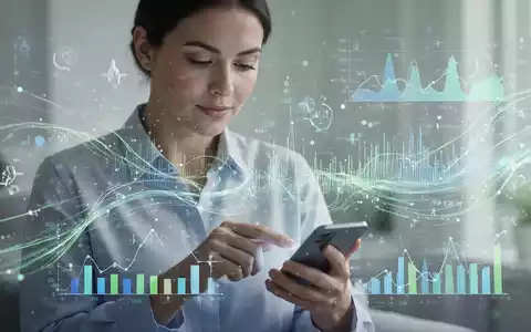 Eine Person betrachtet ein Smartphone, umgeben von digitalen Grafiken, die Intervallfasten und Gesundheitsdaten darstellen. - Foto: über boerse-global.de