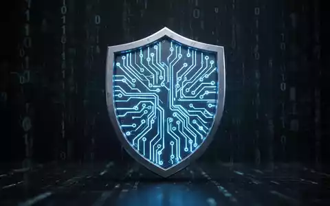Ein blau leuchtendes Schildsymbol auf einem dunklen Hintergrund mit Schaltkreismustern, das digitale Sicherheit und Updates symbolisiert. - Foto: über boerse-global.de
