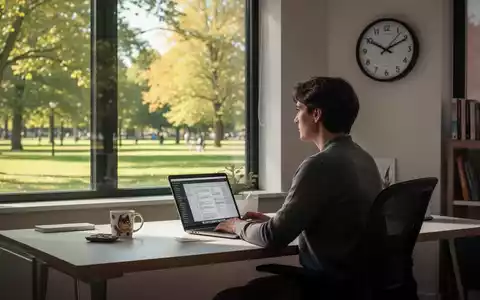 Eine Person sitzt an einem Home-Office-Schreibtisch, blickt aber aus dem Fenster, während der Laptop geöffnet ist. - Foto: über boerse-global.de