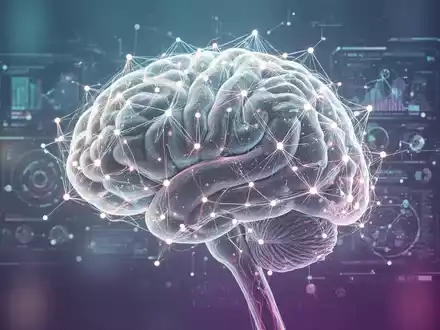 Ein stilisiertes Gehirn aus leuchtenden Linien und Knoten, das neuronale Plastizität und Selbstentwicklung darstellt, integriert mit einer digitalen Oberfläche. - Foto: über boerse-global.de