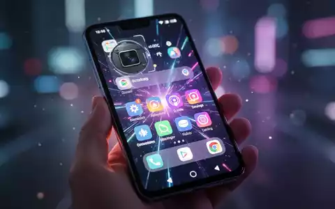 Ein Smartphone zeigt eine futuristische Android-Benutzeroberfläche mit neuen Funktionen, darunter ein Kamera-Overlay und Schnelleinstellungen. - Foto: über boerse-global.de