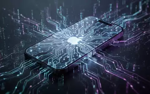 A stylized, glowing iPhone with visible internal circuitry and flowing digital data, symbolizing AI hardware and processing. - Foto: über boerse-global.de