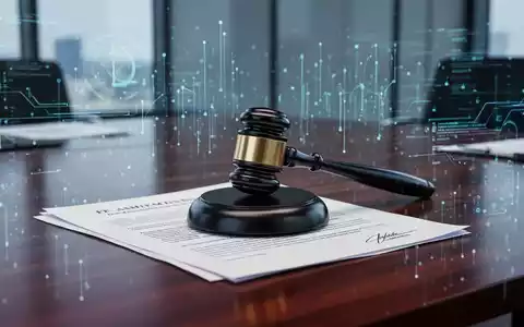 Ein stilisierter, moderner Hammer ruht auf offiziellen Rechtsdokumenten, mit digitalen Elementen im Hintergrund. - Foto: über boerse-global.de