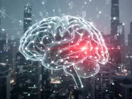 A digital neural network with glowing nodes, overlaid with subtle Chinese characters, and a red glow, suggesting a security breach. - Foto: über boerse-global.de